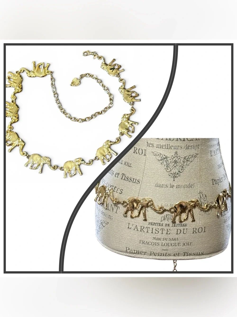Vintage 90’s Gold Tone Elephant joined "trunk-to-tail" Chain Link Belt